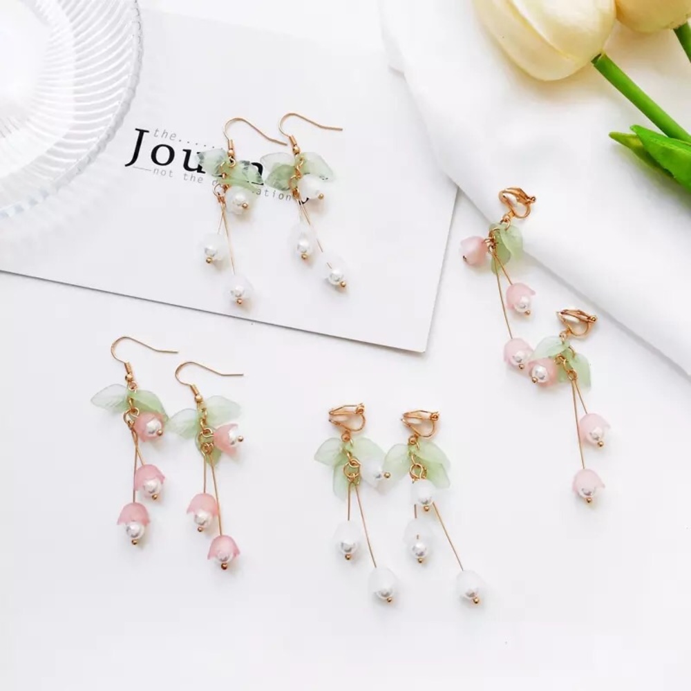 Pink or White Lily of the Valley Earrings - Picture 3 of 5